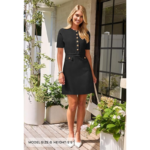 MEROKEETY Women's Knit Bodycon Mini Dress with Buttons