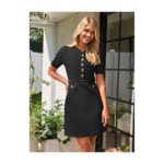 MEROKEETY Women's Knit Bodycon Mini Dress with Buttons