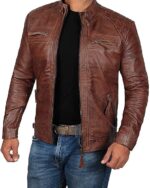 Decrum Real Leather Jacket Men - Motorcycle Black and Brown Leather Jacket