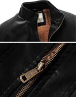 WenVen Men's Stand Collar Fleece Lined Bomber Faux Leather Jacket