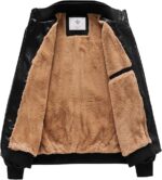 WenVen Men's Stand Collar Fleece Lined Bomber Faux Leather Jacket