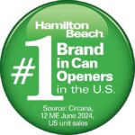 Hamilton Beach can opener, easy push lever, no sharp edges.