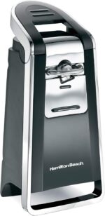 Hamilton Beach can opener, easy push lever, no sharp edges.