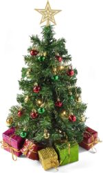 Prextex 23" Mini Christmas Tree with Lights & Ornaments